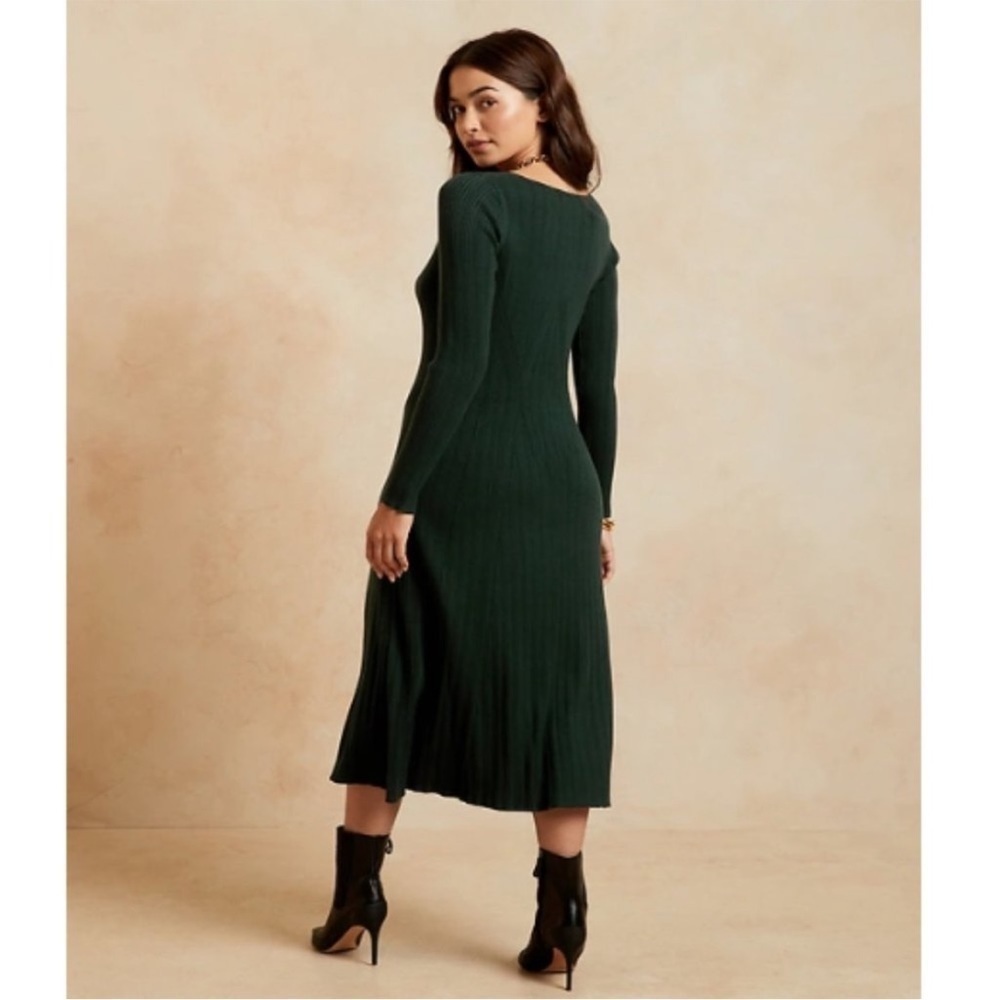 Banana Republic Dress Ribbed V-Neck Sweater Midi Black Holiday Winter Boots - Picture 5 of 14